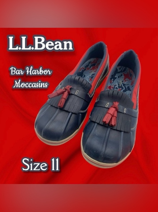 L.L. Bean Shoes - L.L Bean Bar Harbor Slip On Moccasins Blue Red 290695 Size 11 Casual